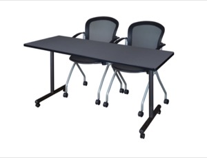 66" x 24" Kobe T-Base Mobile Training Table - Grey & 2 Cadence Chairs - Black
