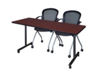 Regency Kobe 66 x 24 in. Mobile T-Base Training Table- Mahogany, 2 Cadence Nesting Chairs