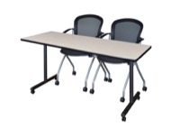 Regency Kobe 66 x 24 in. Mobile T-Base Training Table- Maple, 2 Cadence Nesting Chairs