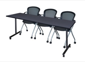 84" x 24" Kobe T-Base Mobile Training Table - Grey & 3 Cadence Chairs - Black