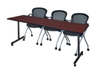 Regency Kobe 84 x 24 in. Mobile T-Base Training Table- Mahogany, 2 Cadence Nesting Chairs