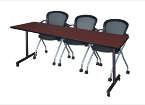 84" x 24" Kobe T-Base Mobile Training Table - Mahogany & 3 Cadence Chairs - Black