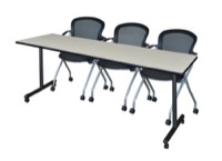 Regency Kobe 84 x 24 in. Mobile T-Base Training Table- Maple, 2 Cadence Nesting Chairs