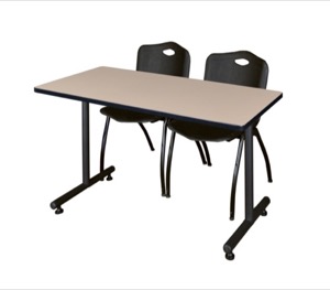 48" x 24" Kobe Training Table - Beige & 2 'M' Stack Chairs - Black