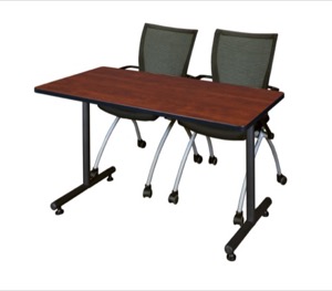 48" x 24" Kobe Training Table - Cherry & 2 Apprentice Chairs - Black