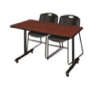 Regency Kobe 48 x 24 in. T-Base Training Seminar Table- Cherry, 2 Zeng Stack Chairs- Black
