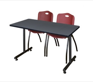 48" x 24" Kobe Training Table - Grey & 2 'M' Stack Chairs - Burgundy