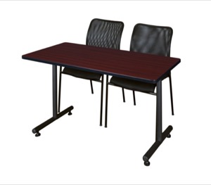 48" x 24" Kobe Training Table - Mahogany & 2 Mario Stack Chairs - Black