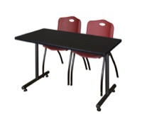 48" x 24" Kobe Training Table - Mocha Walnut & 2 'M' Stack Chairs - Burgundy