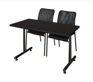 48" x 24" Kobe Training Table - Mocha Walnut & 2 Mario Stack Chairs - Black