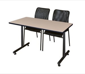 48" x 30" Kobe Training Table - Beige and 2 Mario Stack Chairs
