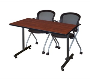 48" x 30" Kobe Training Table - Cherry and 2 Cadence Nesting Chairs