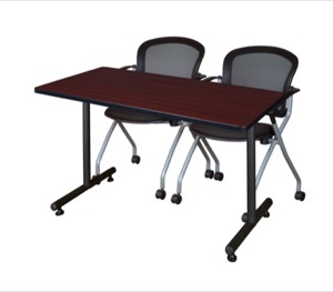 48" x 30" Kobe Training Table - Mahogany and 2 Cadence Nesting Chairs