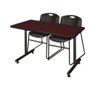 Regency Kobe 48 x 30 in. T-Base Training Seminar Table- Mahogany, 2 Zeng Stack Chairs- Black
