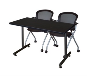 48" x 30" Kobe Training Table - Mocha Walnut and 2 Cadence Nesting Chairs