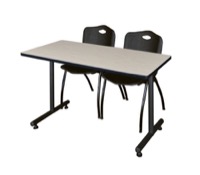Regency Kobe 48 x 30 in. T-Base Training Seminar Table- Maple, 2 M Stack Chairs- Black