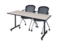 Regency Kobe 60 x 24 in. T-Base Training Seminar Table- Maple, 2 Cadence Nesting Chairs