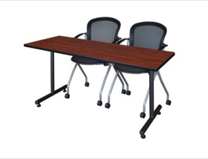 60" x 30" Kobe Training Table - Cherry and 2 Cadence Nesting Chairs