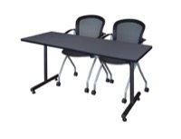 Regency Kobe 60 x 30 in. T-Base Training Seminar Table- Grey, 2 Cadence Nesting Chairs