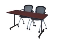 Regency Kobe 60 x 30 in. T-Base Training Seminar Table- Mahogany, 2 Cadence Nesting Chairs