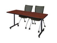 66" x 24" Kobe Training Table - Cherry & 2 Apprentice Chairs - Black