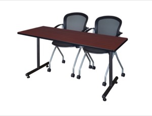 72" x 30" Kobe Training Table - Mahogany and 2 Cadence Nesting Chairs