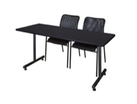 72" x 30" Kobe Training Table - Mocha Walnut and 2 Mario Stack Chairs