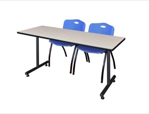 72" x 30" Kobe Training Table - Maple and 2 "M" Stack Chairs - Blue