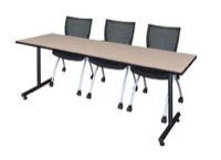 84" x 24" Kobe Training Table - Beige & 3 Apprentice Chairs - Black