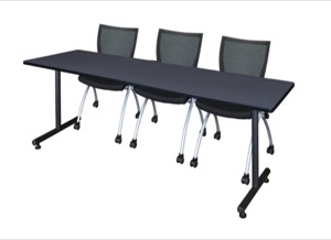 84" x 24" Kobe Training Table - Grey & 3 Apprentice Chairs - Black