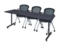 Regency Kobe 84 x 24 in. T-Base Training Seminar Table- Grey, 2 Cadence Nesting Chairs