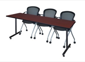 84" x 24" Kobe Training Table - Mahogany and 3 Cadence Nesting Chairs