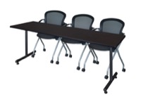 84" x 24" Kobe Training Table - Mocha Walnut and 3 Cadence Nesting Chairs