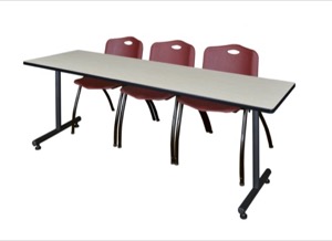 84" x 24" Kobe Training Table - Maple & 3 'M' Stack Chairs - Burgundy