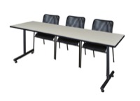 84" x 24" Kobe Training Table - Maple & 3 Mario Stack Chairs - Black