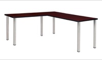 Kee 60" L-Desk with 42" Return, Mahogany/Chrome