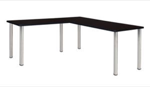 Kee 60" L-Desk with 42" Return, Mocha Walnut/Chrome