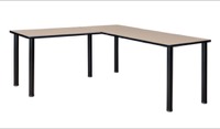 Kee 66" L-Desk with 42" Return, Beige/Black