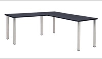 Regency Kee 66 x 66 in. Corner L Shaped Desk- Grey Top, Chrome Legs