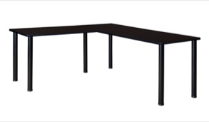 Kee 66" L-Desk with 42" Return, Mocha Walnut/Black