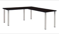 Kee 66" L-Desk with 42" Return, Mocha Walnut/Chrome