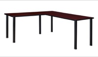 Kee 72" L-Desk with 42" Return, Mahogany/Black