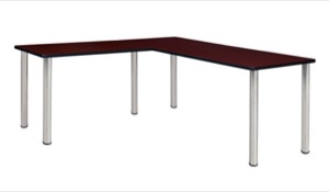 Kee 72" L-Desk with 42" Return, Mahogany/Chrome