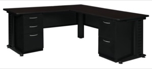 Fusion 72" Double Pedestal L-Desk with 48" Return - Mocha Walnut