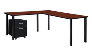 Kee 60" Single Pedestal L-Desk with 42" Return, Cherry/Black