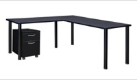 Regency Kee 60 x 66 in. Corner L Shaped Desk with Pedestal Drawer- Grey Top, Black Legs