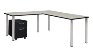 Kee 60" Single Pedestal L-Desk with 42" Return, Maple/Chrome