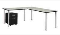 Kee 66" Single Pedestal L-Desk with 42" Return, Maple/Chrome