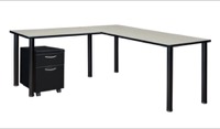Kee 72" Single Pedestal L-Desk with 42" Return, Maple/Black