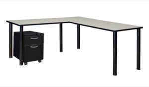 Kee 72" Single Pedestal L-Desk with 42" Return, Maple/Black